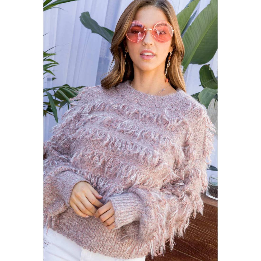 Pink Fringe Sweater
