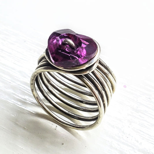 Wire Wrapped Pink Crystal Heart Glam Ring by Alexa